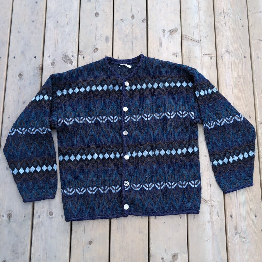 ULLR Cardigan Sweater Women's Black Tight-Knit Argyle Diamond Front Button